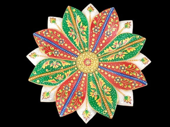 colorful hand painted marble lotus urli for home décor, 12"